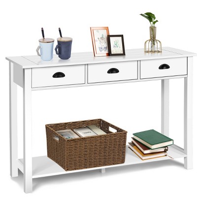 Costway Console Table with 3 Drawers Bottom Shelf Sofa Side Table Entryway White