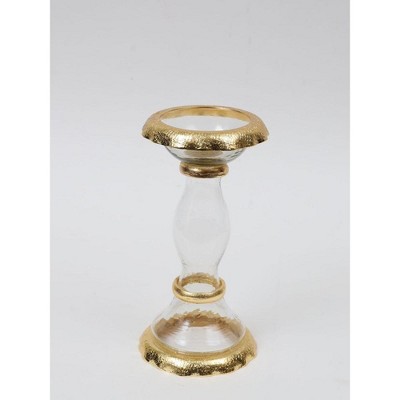 Classic Touch Glass Candle Holder with Gold Border