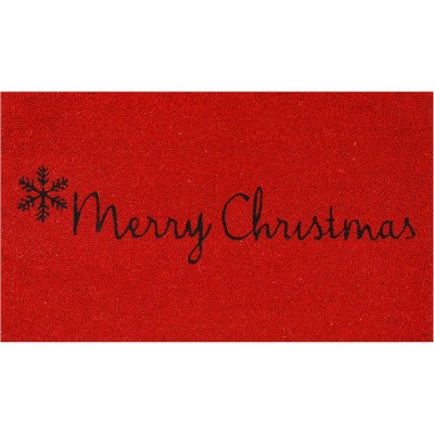 HomeRoots 17" X 29" Red And Black Coir Merry Christmas Outdoor Door Mat