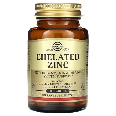 Solgar Chelated Zinc, 100 Tablets - Zinc for Healthy Skin - Supports Cell Growth & DNA Formation - Exerts Antioxidant Activity - Supports A Healthy