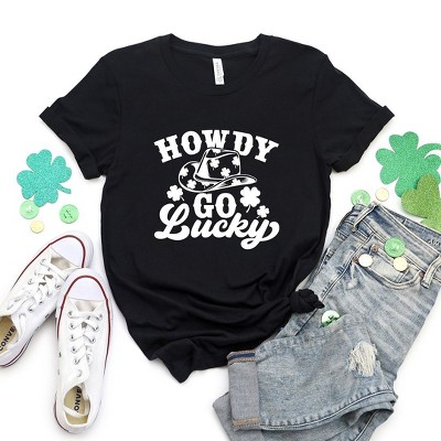 Simply Sage Market Women's Howdy Go Lucky Clovers Short Sleeve Graphic Tee - White Ink