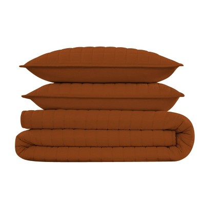 Brooklyn Loom 3pc Full/Queen Flax Linen Quilts Rust/Orange