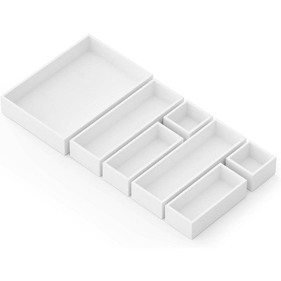 7-Piece Bamboo Drawer Organizer Set – Multi-Use Divider Bins for Kitchen, Bathroom, Office, and Makeup Storage, White