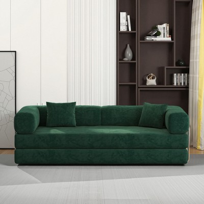Dolonm 78.8 "Foldable Combination Sofa,Compression Boneless Sofa,Floor Sofa Mattress,Corduroy Fabric,Suitable for Living Room and Bedroom, Green