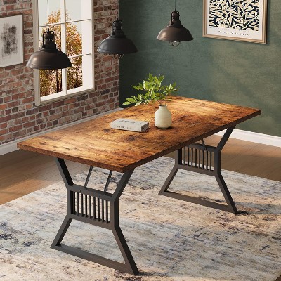 70.8 Inch Dining Table Set for 4-6,Kitchen Dinner Table with Heavy Duty Metal Legs,Farmhouse Wooden Eating Table for Lining Room,Home-No Chair