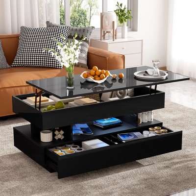 Lift-Top Modern Coffee Table with 2 Drawers,with Adequate Hidden Compartment, Multi-Functional,with High-Gloss Finish for Living Room