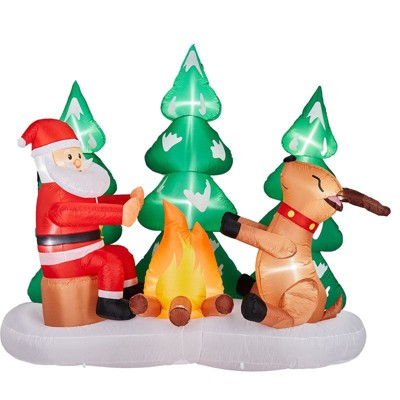 Karl Home 9FT Lighted Santa and Reindeer Around Campfire Christmas Inflatable Decoration