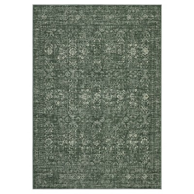 Washable Vintage Foral Rug Non Slip Low Pile Rug Soft Retro Throw Floor Cover Foldable Indoor Carpet for Living Room Bedroom Playroom Nursery