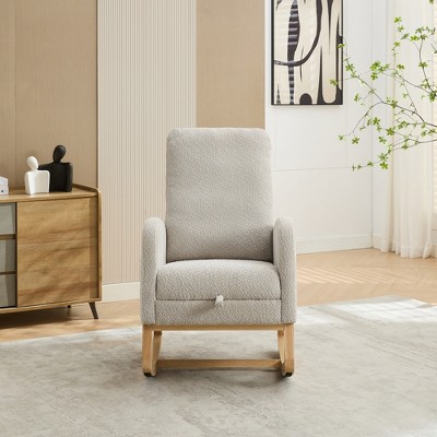 TiramisuBest 25.4"W Nursery Rocking Glider Chair with High Back, Retractable Footrest & Side Pocket, Rubber Wood Legs, Charcoal