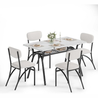 Dining Table Set for 4 with Storage Rack, Modern Kitchen Table with Boucle Chairs for 4