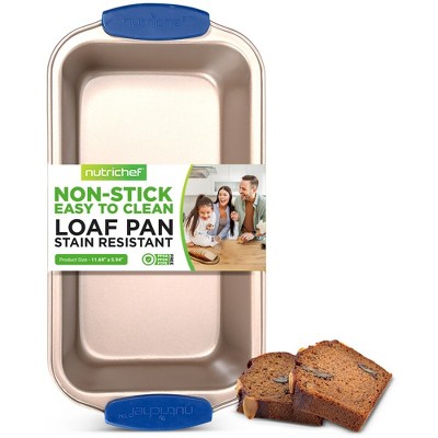 NutriChef Non-Stick Loaf Pan - Deluxe Nonstick Gold Coating Inside and Outside with Blue Silicone Handles