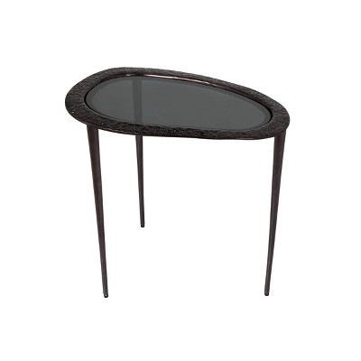 Olivia & May Aluminum Abstract Oval Shaped End Table with Shaded Glass Top Black