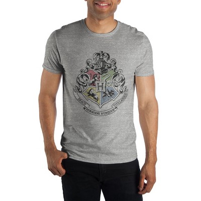 Harry Potter Hogwarts Crest & Motto Draco Dormiens Nunquan Titillandus Men's Dark Gray Tee T-Shirt Shirt