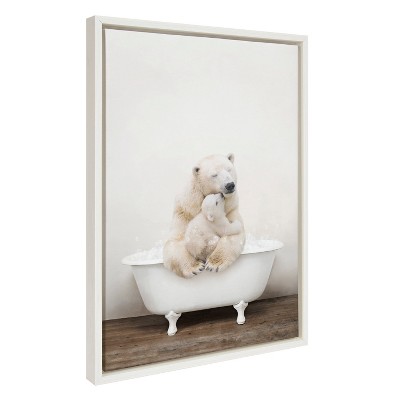 18" x 24" Sylvie Mother Baby Polar Bear Bath Framed Canvas by Amy Peterson - Kate & Laurel All Things Decor