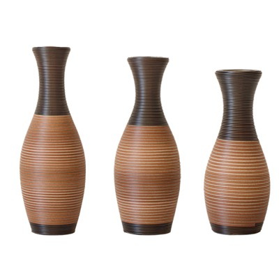 Gulches Set of 3 designer floor vases, large vases for home decor flooring, artificial rattan floor vases for living room, corridors, Brown