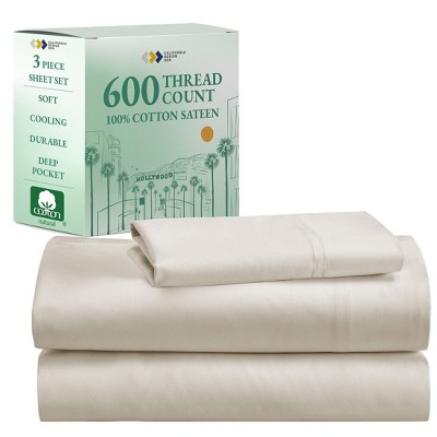 5-Star Luxury Sheet Set - 600 Thread Count 100% Cotton Sateen - Soft & Crisp Bed Sheets with Deep Pockets by California Design Den