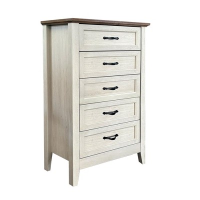 Farmhouse Dresser, Rustic Wood 5 Drawer Dresser for Closet, Tall Chest of Drawers with Metal Handles