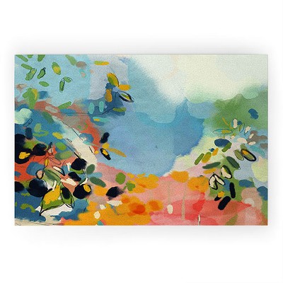 lunetricotee garden with sea view and olive tree Looped Vinyl Welcome Mat - Society6