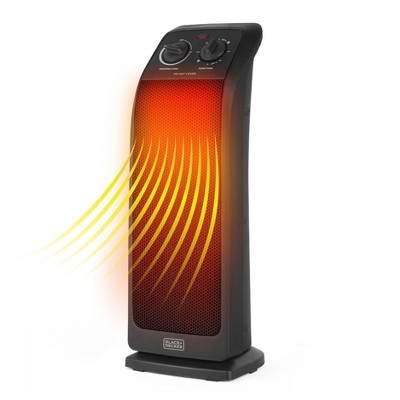 BLACK+DECKER Ceramic Tower Heater: Indoor Electric Space Heater for Bedroom, Oscillating Fan, Adjustable Thermostat, 1500W