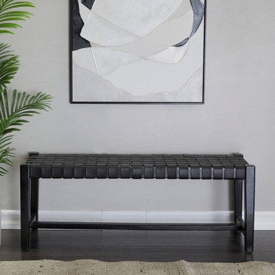 Modern Leather Woven Bench Black - Olivia & May: Handmade, No Assembly, Indoor Use