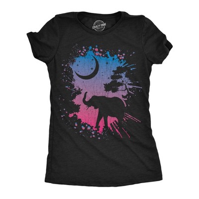 Womens Funny T Shirts Elephant Moon Awesome Animal Nature Graphic Novelty Tee For Ladies - Crazy Dog Women's T Shirt for Animal Lovers
