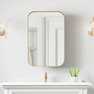 Lirago 24" x 16"Ironwork Rounded Corner Rectangular Bathroom Wall Cabinet with Mirror Design