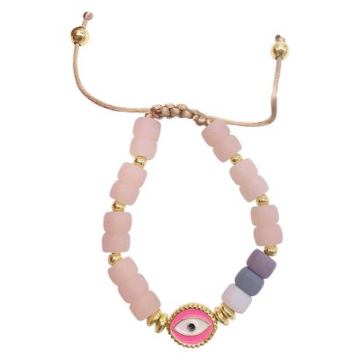 Adornia Pink Evil Eye Enamel Beaded Bolo Bracelet
