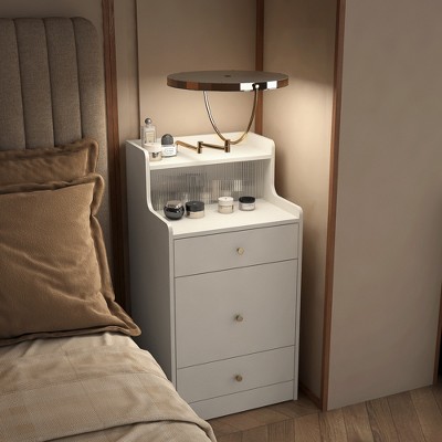 KTMBDW Vanity Desk with Lights,Makeup Vanity with Power Strip,Dressing Table Set with Large Drawer,Vanity Mirror 3 Lighting Color Adjustable,White