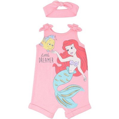 Disney Princess Rapunzel Ariel Belle Jasmine Aurora Baby Girls Snap Romper and Headband Newborn to Toddler