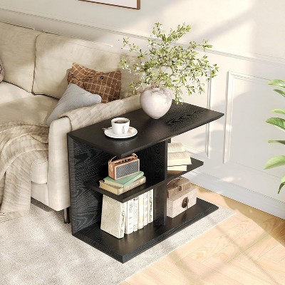 Tribesigns 3-Tier End Table with Storage, Wood Sofa Side Table with 4 Cubes, Industrial Bedside Table for Bedroom, Living Room, Study Room,Black