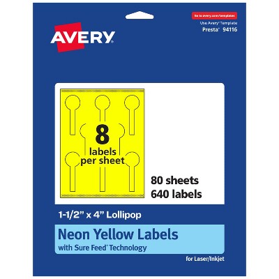 Avery Neon Yellow Paper Labels, 1.5" x 4" Lollipop