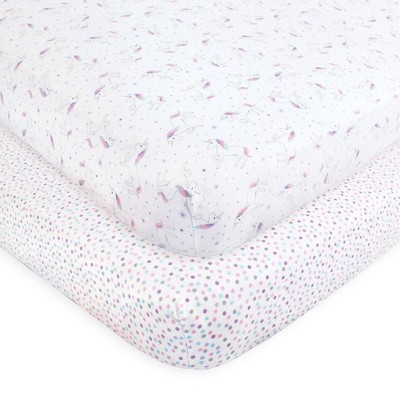 Hudson Baby Baby Girl Cotton Fitted Crib Sheet, Magical Unicorn, One Size