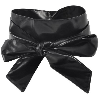 Allegra K Women's Wrap Around Self-Tie Faux Leather Obi Waist Belt Band Black 2.1M