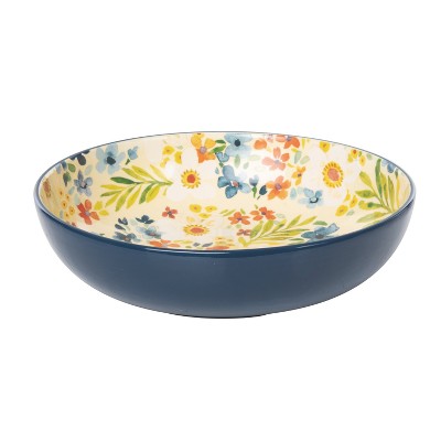 Transpac 10.75 in Floral Boutique Ceramic Serving Bowl Dolomite Elegant Tableware for Entertaining and Serving