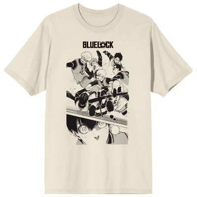 Blue Lock Manga Teams Fighting & Shocked Isagi Crew Neck Short Sleeve Natural Men's T-shirt