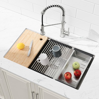 Gulches 33"x19" Stainless Steel Kitchen Sink, Single Bowl Undermount Handmade Dark Gray, with Cutting Board & Colander