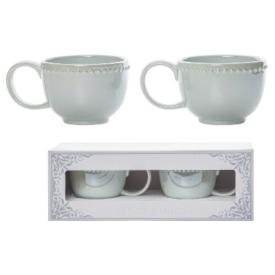 Transpac Off-White Regency Ceramic Teacup Set of 2 6.25 in Dolomite Drinkware Sets