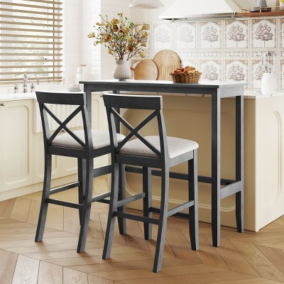 3-Piece Bar Height Dining Set for 2, Rectangular Bar Table with 2 Chairs, Small Breakfast Nook Table Set for Kitchen or Apartment - Maison Boucle