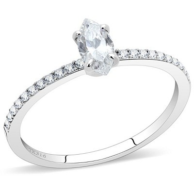 Slickblue Silver & Clear or Black & Emerald CZ Marquise Promise Ring - Stackable Stainless Steel Ring for Women, Size 5-10