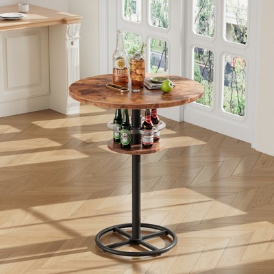VECELO Round Bar Table Counter Height Table with Wine Rack