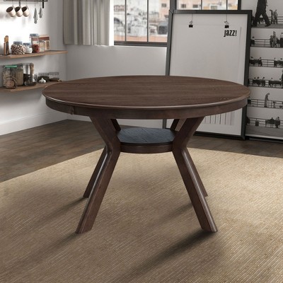 47.24''Round Rubber Wood Dining Table for 4-6 with Wooden Trestle Pedestal Base