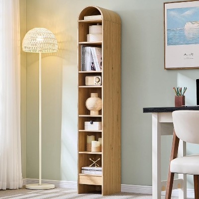 SinCiDo Arched Bookshelf, Modern Farmhouse Bookshelf Storage Cabinet w/Adjustable Shelves, Wood Bookshelf w/Open Display Shelf for Home Office