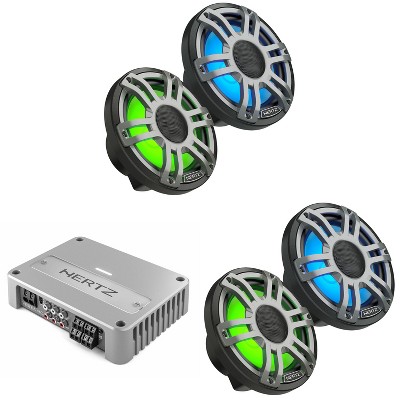 Hertz 2 Pair HMX 7.7 S-LD-G – 7.7" Hi-End LED Marine Coaxial Speaker, with Venezia Compact V4C Marine Amplifier