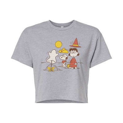 Women's - Peanuts - Snoopy And Lucy Cropped Graphic T-Shirt