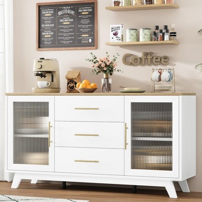 36" Modern Coffee Bar Cabinet with Fluted Glass Doors - Buffet Sideboard with Adjustable Shelves, For Dining Room, Living Room