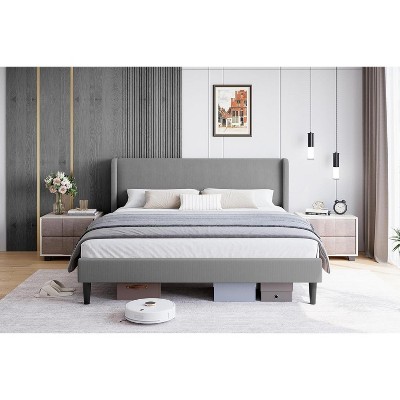 coucheta Bed Frame with Headboad and Wingback, Velvet Upholstered  2 Storage Pockets