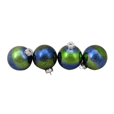 Northlight Dual Color Speckled Christmas Glass Ball Ornaments - 3.25" (80mm) - Blue and Green - 4ct