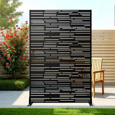 TOAOTBNBO Metal Privacy Screen, Decorative Privacy Fence Panels with Stand, Outdoor Privacy Screen for Garden, Black