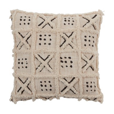 Saro Lifestyle Block Print Design Tufted Throw Pillow With Down Filling