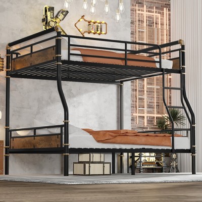 TIRAMISUBEST Full XL over Queen/Queen over Queen Metal Bunk Bed, Industrial Detachable Bunkbeds with Safety Guard Rails for Kids Teens